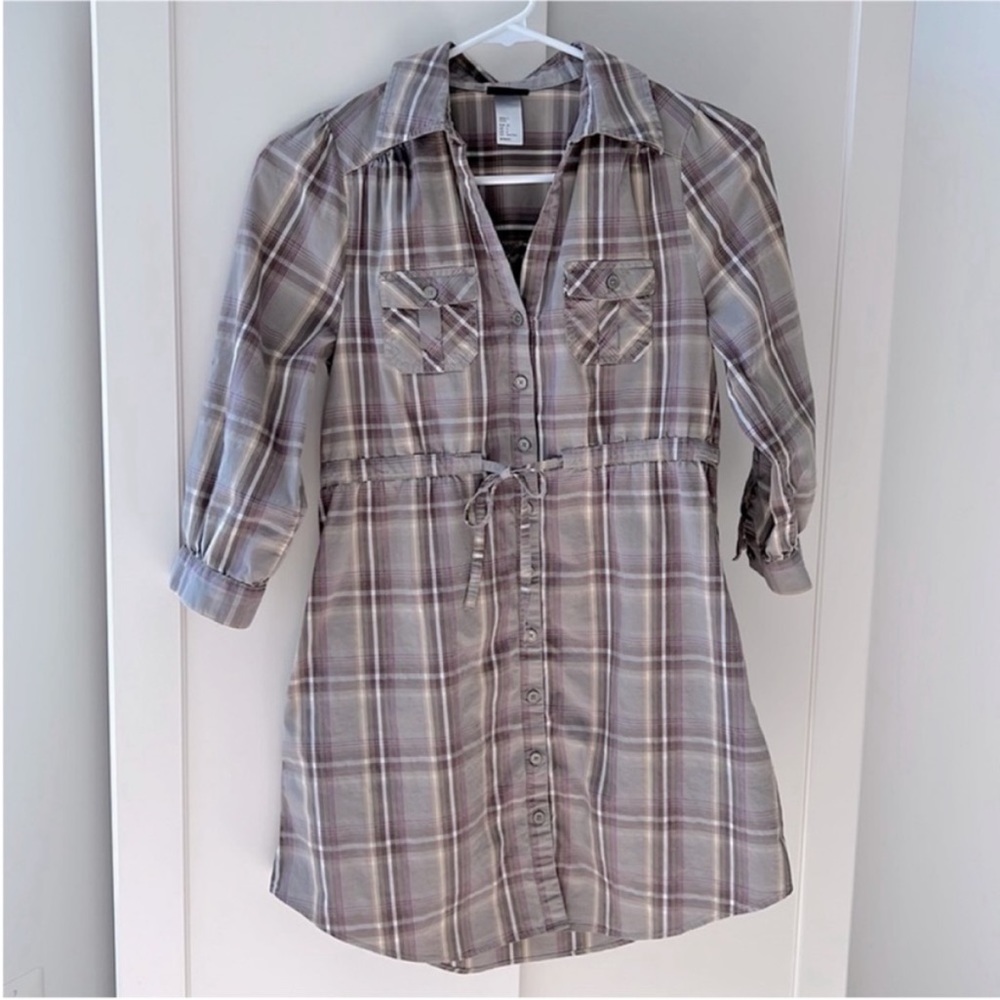 Plaid Print Drawstring Dress